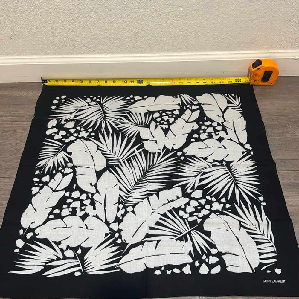 Saint Laurent Black And White Tropical Palm Leaf Bandana NWT